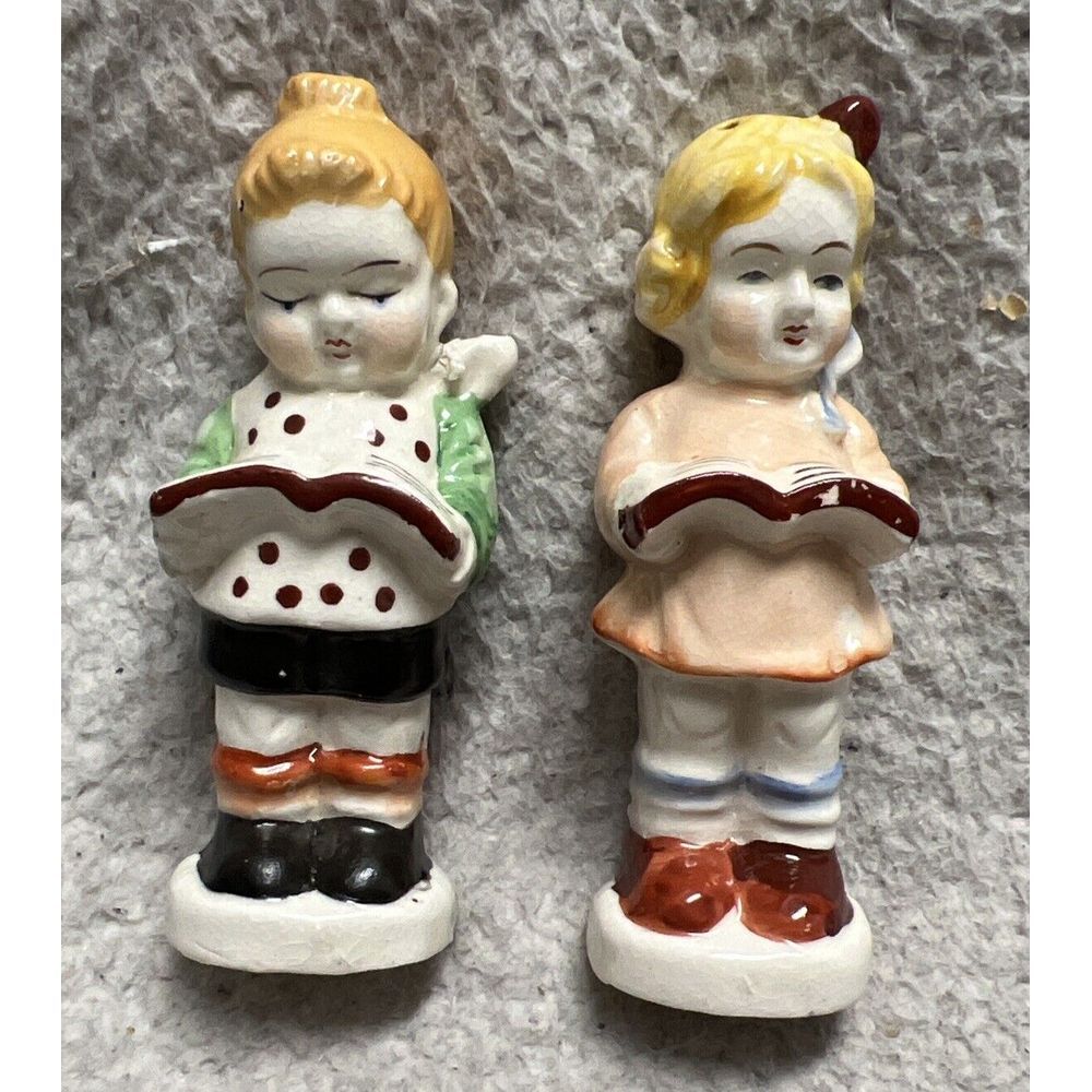 Vintage Porcelain Boy and Girl Singing Salt & Pepper Shakers Made In Japan